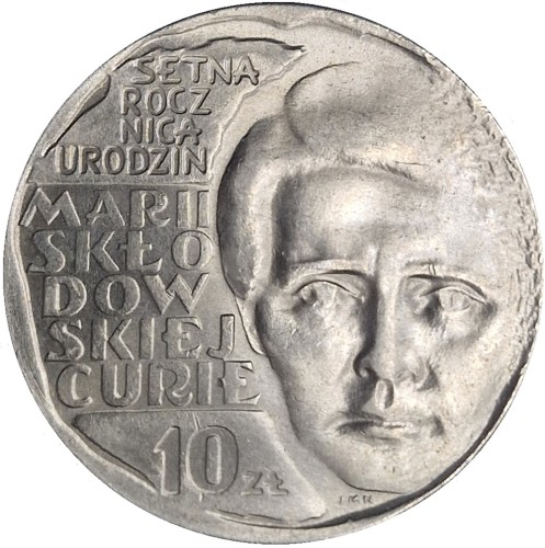 Moneta 10 zł Maria Skłodowska-Curie 1967 rewers