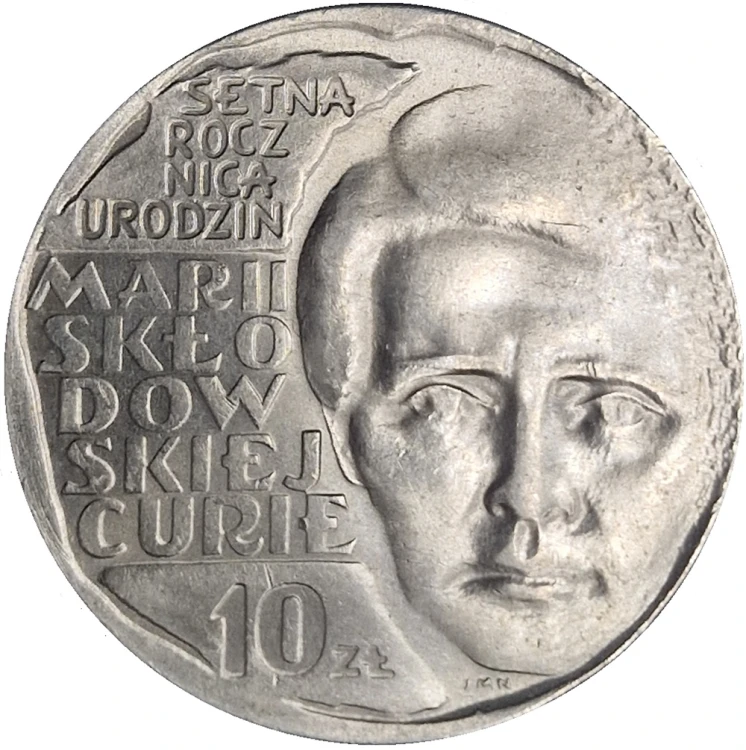 Moneta 10 zł Maria Skłodowska-Curie 1967 rewers
