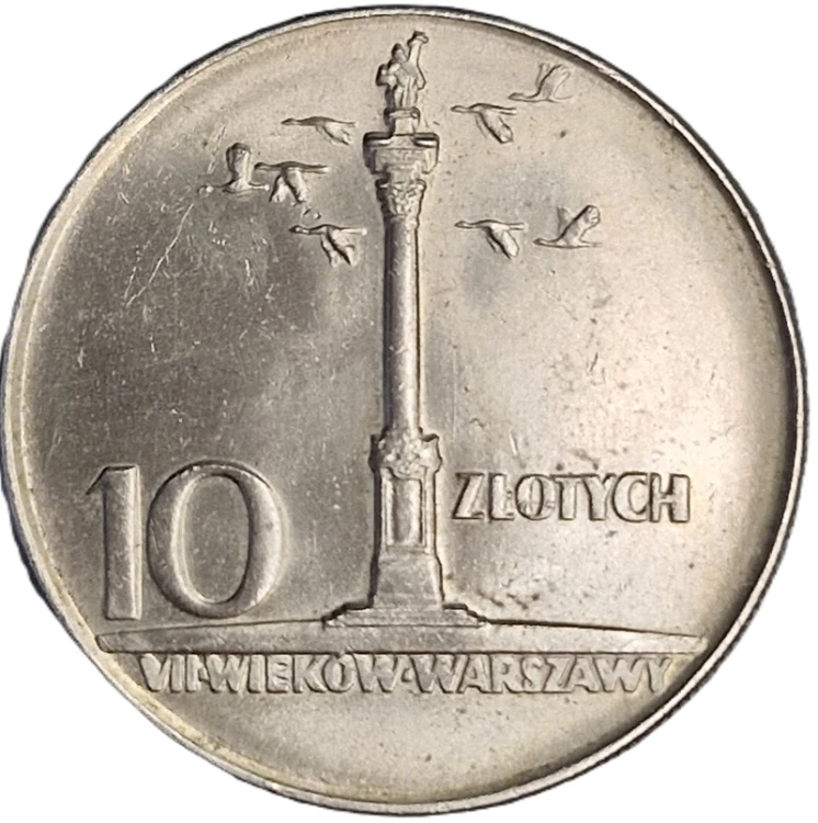 Moneta 10 zł Kolumna Zygmunta 1965 rewers