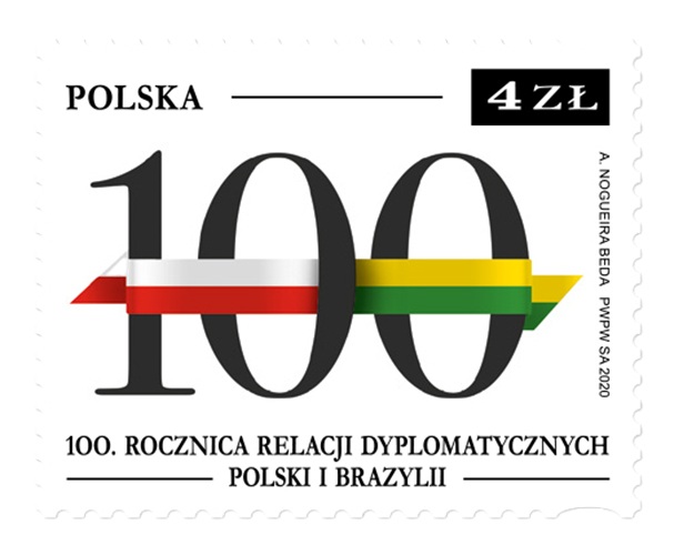 Znaczek 100 rocznica relacji dyplomatycznych Polski i Brazylii 2020