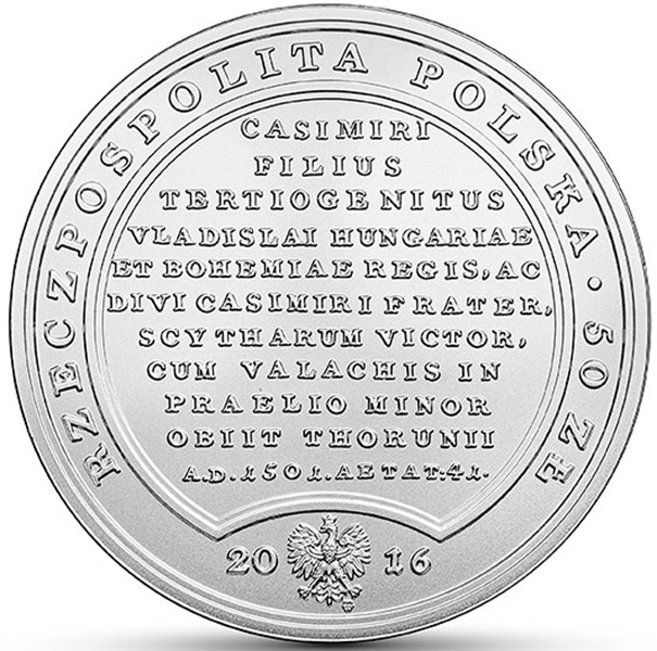 Moneta 50 zł Jan Olbracht 2016 awers