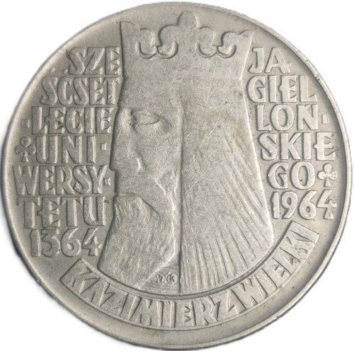 Moneta 10 zł Kazimierz Wielki wypukły 1964 rewers