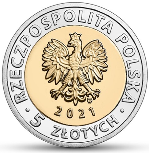 Moneta okolicznościowa 5 zł Brama Żuraw w Gdańsku 2021 awers