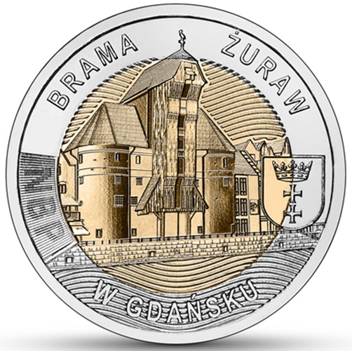 Moneta okolicznościowa 5 zł Brama Żuraw w Gdańsku 2021 rewers