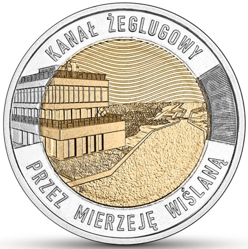 Moneta 5 zł kanał żeglugowy przez mierzeję wiślaną 2023 rewers