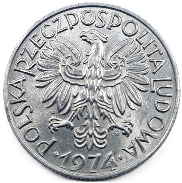 Moneta 5 zł Rybak 1974 stan 2 awers