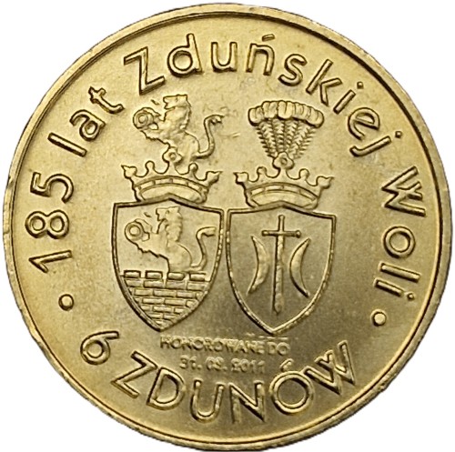 Moneta zastępcza 6 zdunów Zduńska Wola 2011 awers
