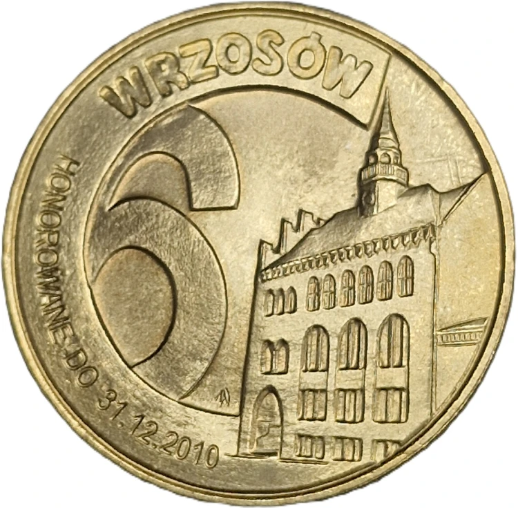 Moneta zastępcza 6 wrzosów Września 2010 rewers