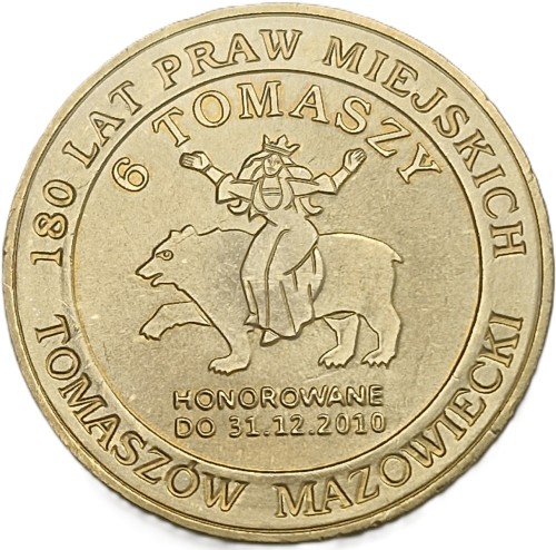 Moneta zastępcza 6 Tomaszy Tomaszów Mazowiecki 2010 awers