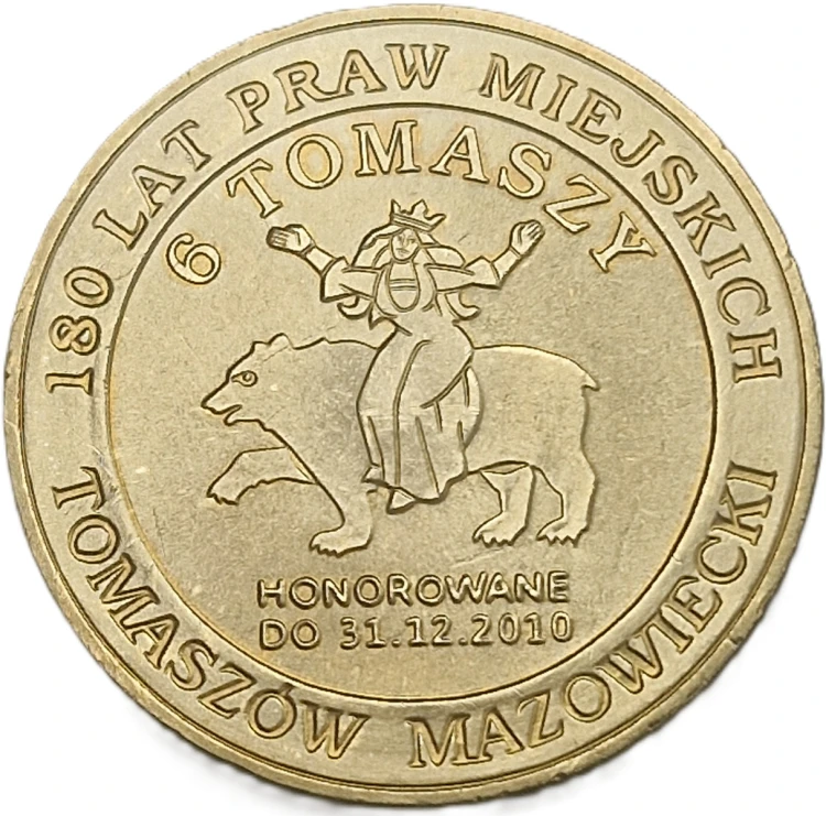 Moneta zastępcza 6 Tomaszy Tomaszów Mazowiecki 2010 awers