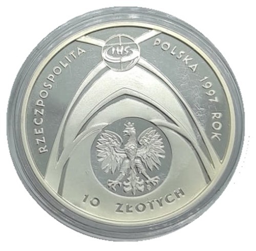 Moneta 10 zł Jan Paweł II Kongres Eucharystyczny 1997 awers
