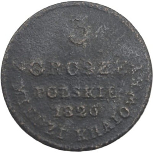 Moneta 3 grosze 1826 z miedzi krajowej rewers