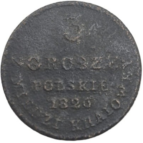 Moneta 3 grosze 1826 z miedzi krajowej rewers