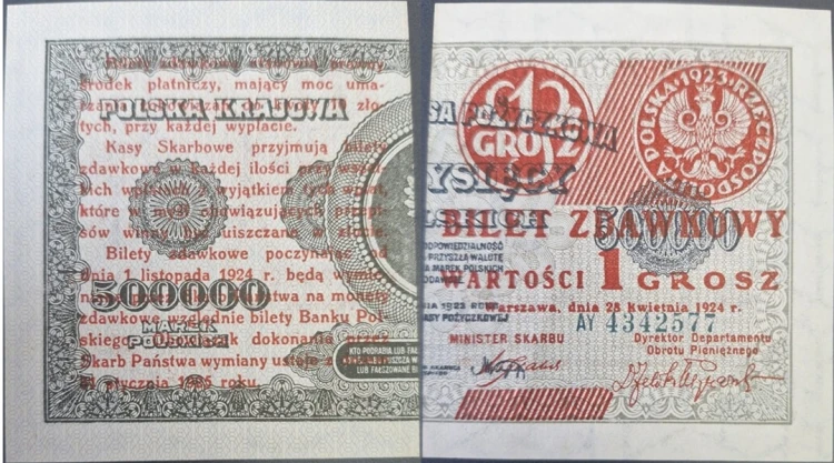 Banknot 1 grosz 1924 prawa 3 mm