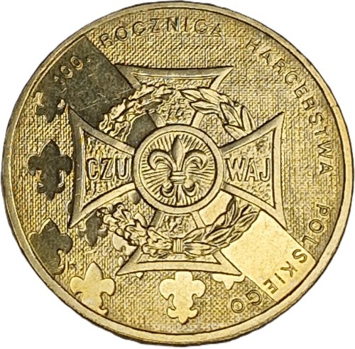 Moneta 2 zł 100 rocznica Harcerstwa Polskiego 2010 rewers