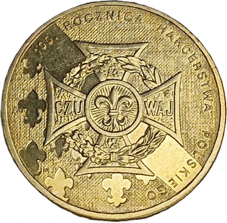 Moneta 2 zł 100 rocznica Harcerstwa Polskiego 2010 rewers