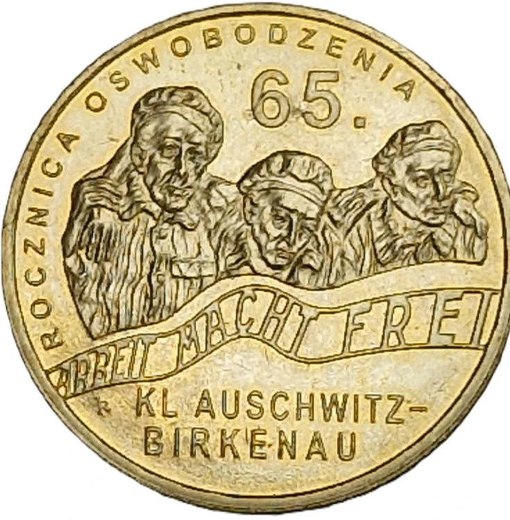 Moneta 2 zł 65 rocznica Oswobodzenia Auschwitz-Birkenau 2010 rewers