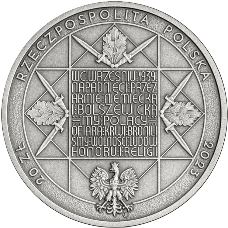 Moneta 20 zł Sowiecka agresja na Polskę 17 IX 1939 2023 awers
