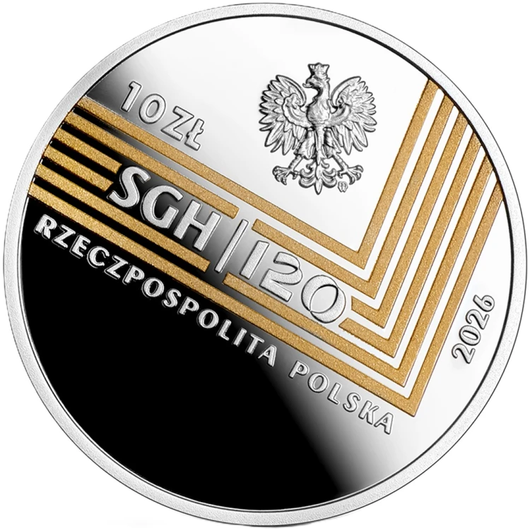 Moneta 120-lecie Szkoły Głównej Handlowej w Warszawie 2026 awers