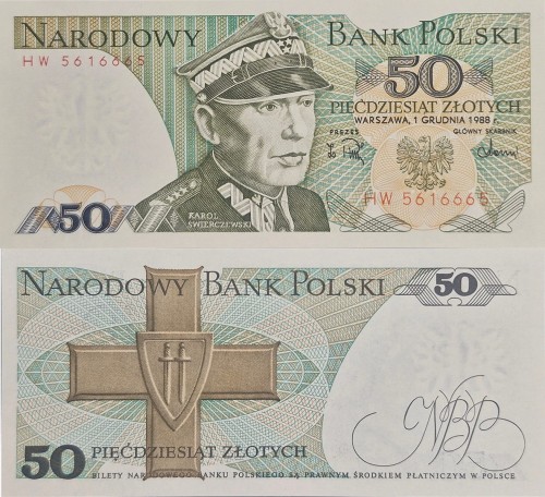 Banknot PRL 50 zł 1988 Karol Świerczewski