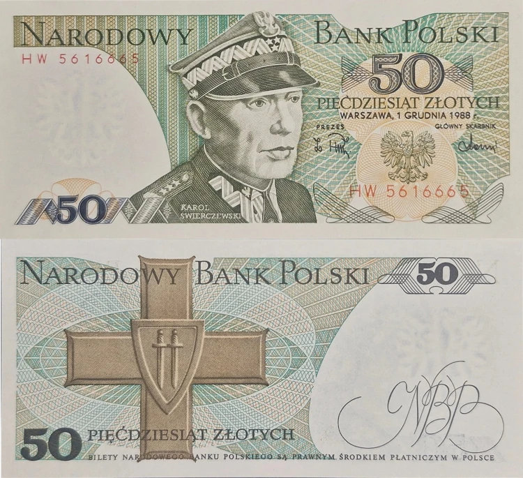 Banknot PRL 50 zł 1988 Karol Świerczewski