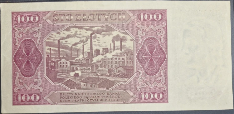 Banknot 100 złotych 1948 rewers