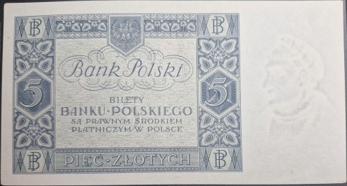 Banknot 5 złotych 1930 awers