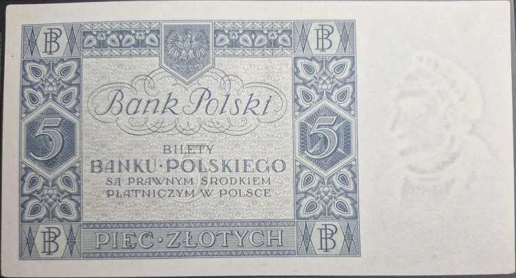 Banknot 5 złotych 1930 awers