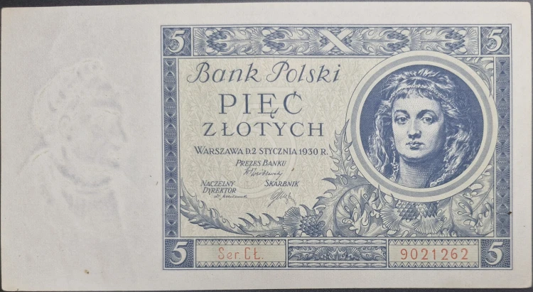 Banknot 5 złotych 1930 rewers