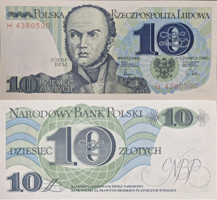 Banknot PRL 10 złotych 1982