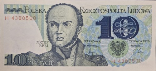 Banknot PRL 10 złotych 1982 awers