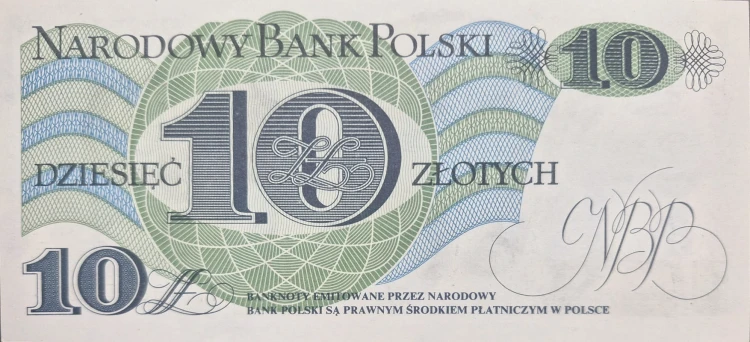 Banknot PRL 10 złotych 1982 rewers