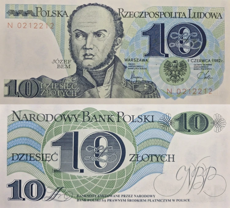 Banknot PRL 10 zł Józef Bem 1982 seria N