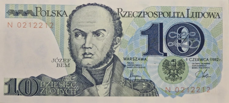Banknot PRL 10 zł Józef Bem 1982 seria N awers