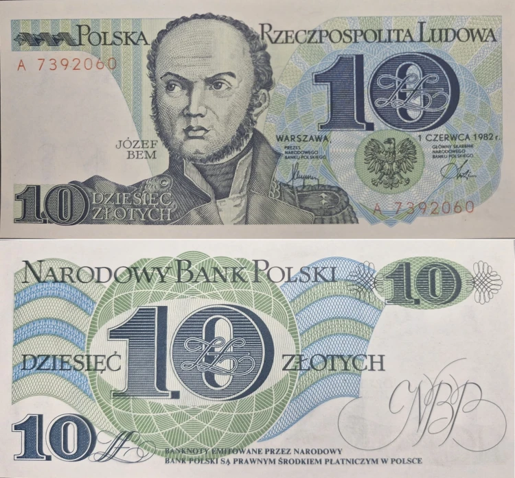 Banknot PRL 10 zł 1982 Józef Bem seria A