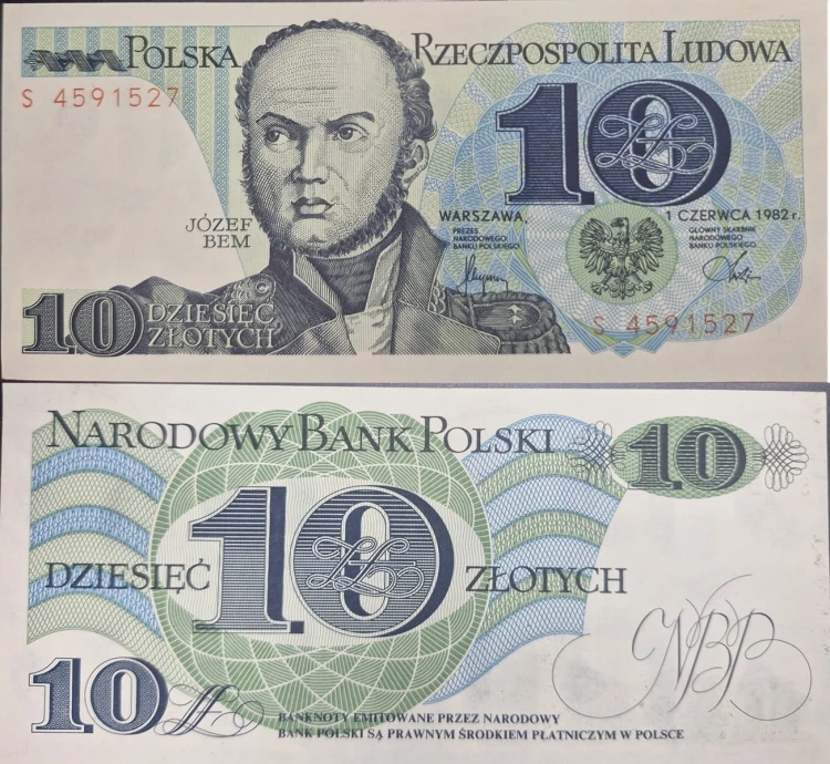 Banknot PRL 10 zł 1982 Józef Bem seria S