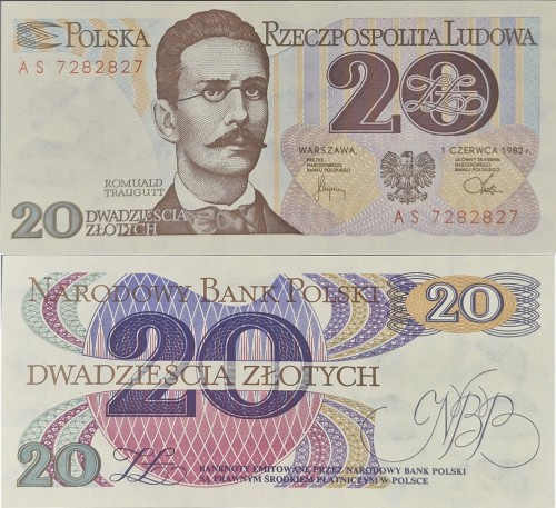Banknot 20 złotych Romuald Traugut 1982
