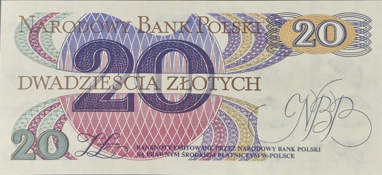 Banknot 20 złotych Romuald Traugut 1982 rewers