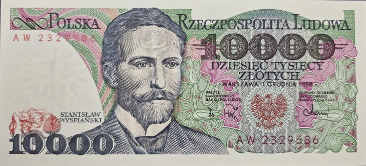 Banknot PRL 10000 zł 1988 Stanisław Wyspiański UNC awers