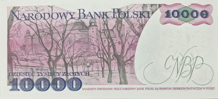 Banknot PRL 10000 zł 1988 Stanisław Wyspiański UNC rewers