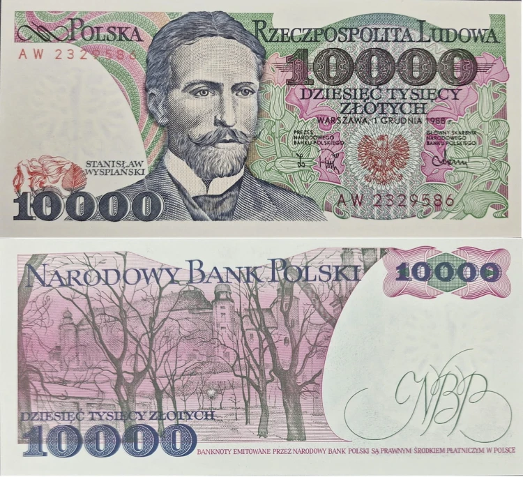 Banknot PRL 10000 zł 1988 Stanisław Wyspiański UNC