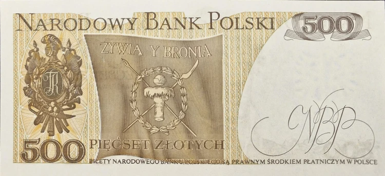 Banknot PRL 500 zł Tadeusz Kościuszko 1982 rewers