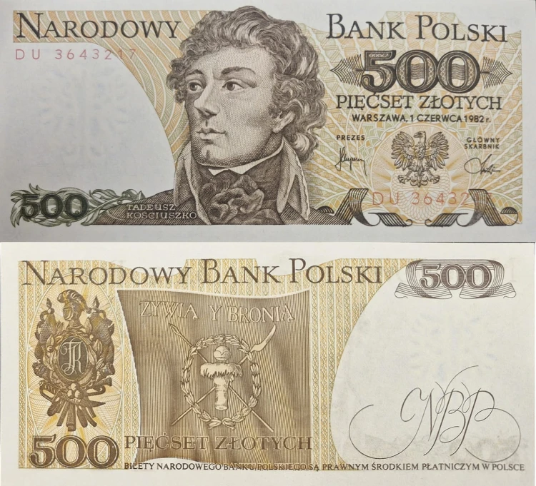 Banknot PRL 500 zł Tadeusz Kościuszko 1982 UNC