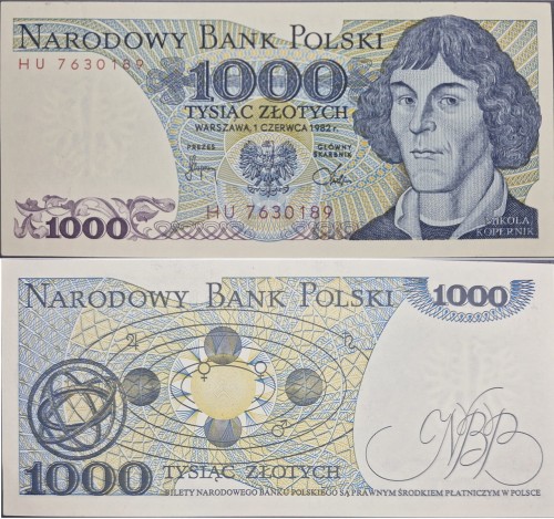 Banknot PRL 1000 zł Mikołaj Kopernik 1982 stan 1