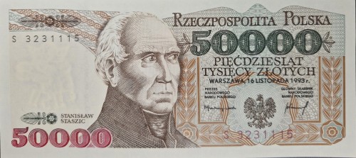 Banknot 50000 zł Stanisław Staszic 1993 awers