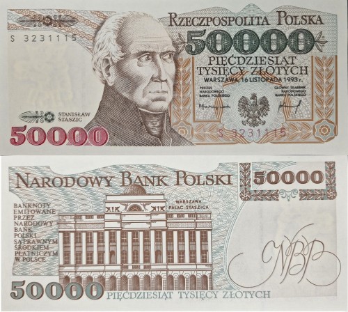 Banknot 50000 zł Stanisław Staszic 1993 unc