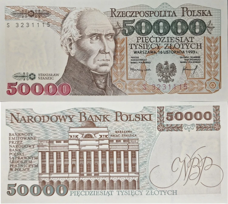 Banknot 50000 zł Stanisław Staszic 1993 unc