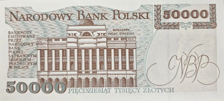 Banknot 50000 zł Stanisław Staszic 1993 rewers