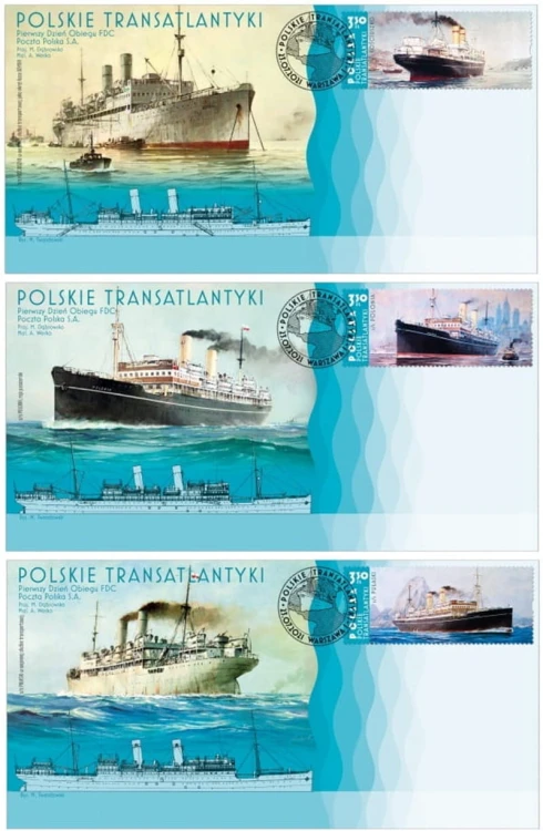 Polskie transatlantyki Zestaw 3 FDC 2021
