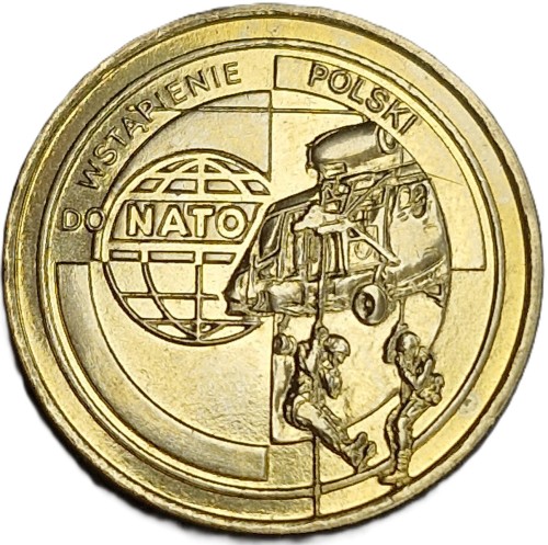 Moneta okolicznościowa 2 złote Wstąpienie Polski do NATO 1999 rewers